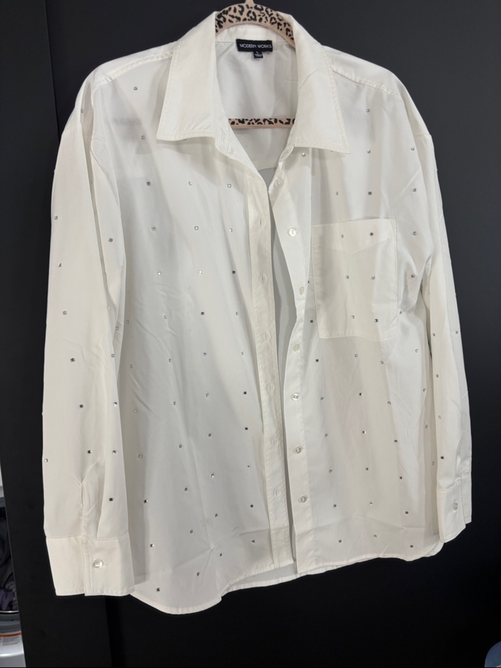 Modern Works White Button-Down Shirt with Stud Accents